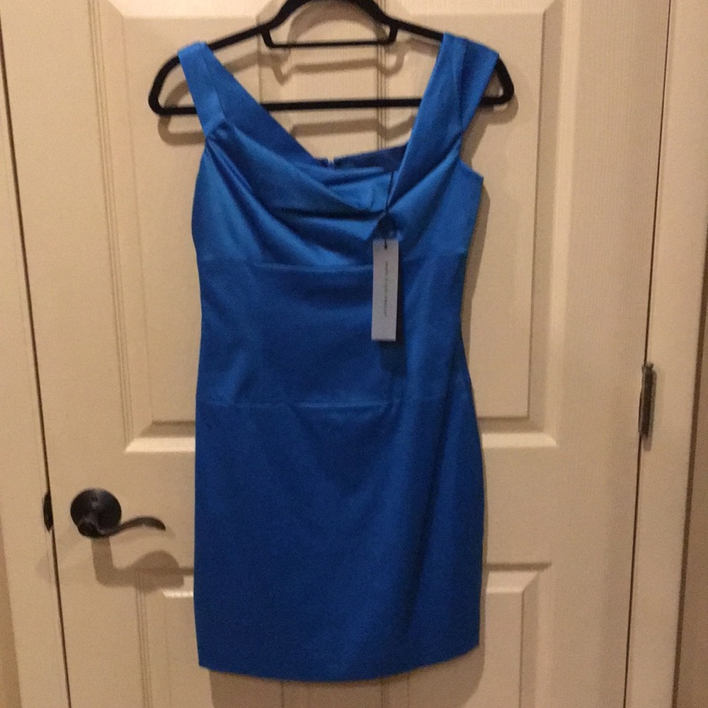 Black Halo Jackie O blue satin dress